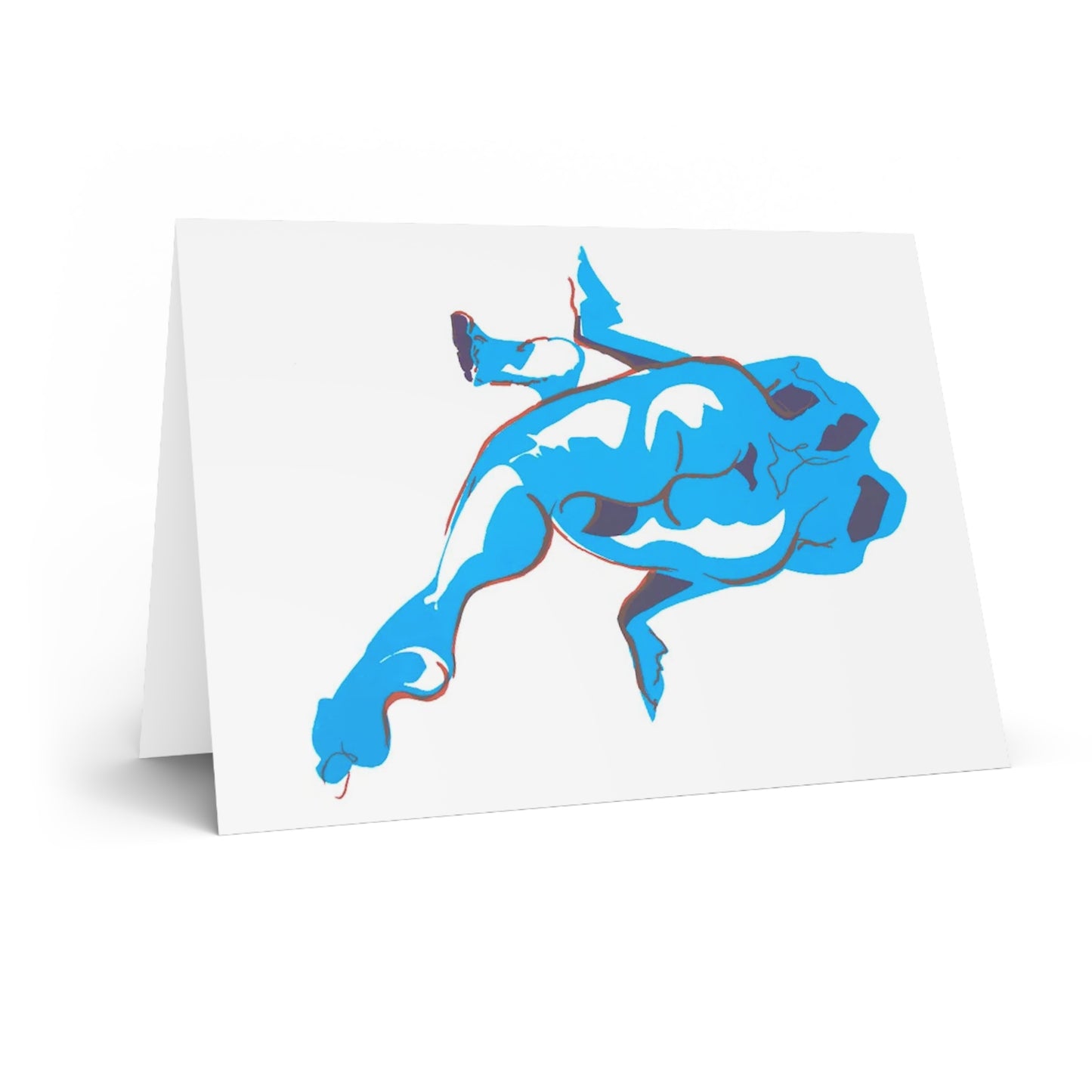 Blue Figure Art Greeting Card — Nude Pose Illustration Card for Artists & Modern Decor